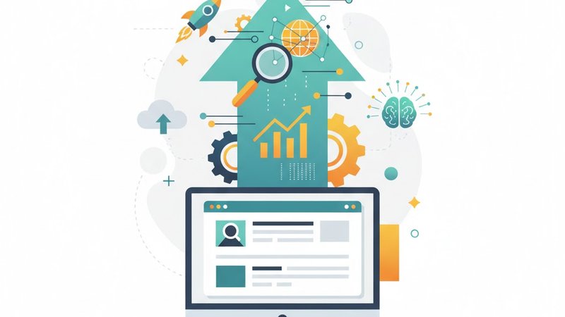 Современная иллюстрация для статьи о SEO, создание сайтов, тренды 2026 года.