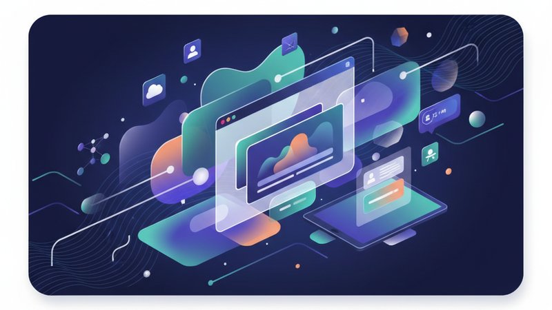 Современная иллюстрация о трендах веб-дизайна 2026 года, чистый стиль для сайта Wpcreate.